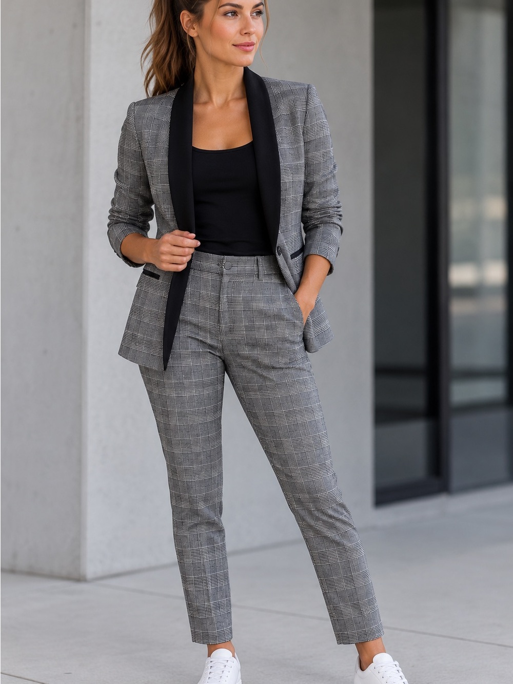 Tahari Gray Glen Plaid Ankle Pants